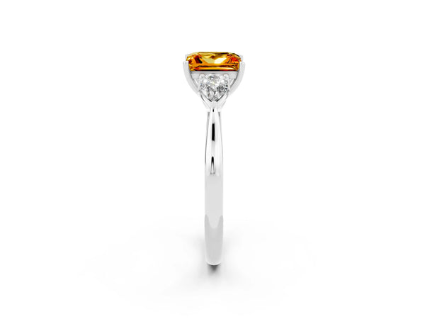 Platinum Three-Stone Princess Cut Citrine Ring with Pear  Side Stones in Four-Prong Setting