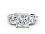 Platinum Three-Stone Princess Cut Cut Milgrain Band Prong Setting Ring_92
