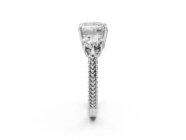 Platinum Princess Cut Vintage Three Stone Engagement Ring Setting