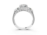 Platinum Three-Stone Princess Cut Cut Milgrain Band Prong Setting Ring_95