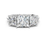 Platinum Three-Stone Princess Cut Diamond Engagement Ring with Prong Setting on a White Gold Band_30