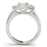 Platinum Three-Stone Princess Cut Diamond Ring with Cathedral Band and Four-Prong Setting 2
