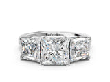 Platinum Three-Stone Princess Cut Diamond Ring with Channel Set Band and Four-Prong Setting_26
