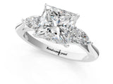 Platinum Three-Stone Princess Cut Diamond Ring with Pear  Side Stones in Four-Prong Setting_17