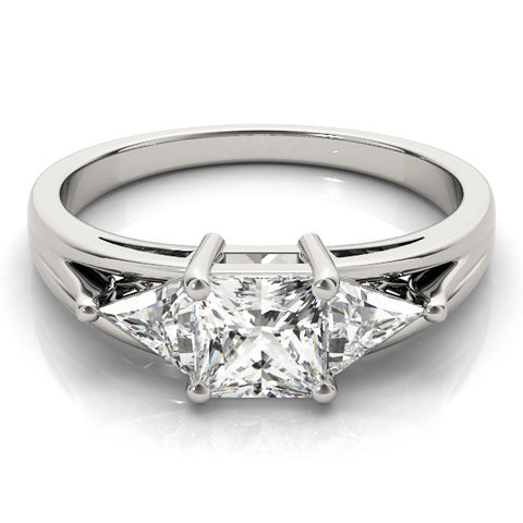 Platinum Three-Stone Princess Cut Diamond Ring with Trillion Side Stones on a Split Shank Band 2