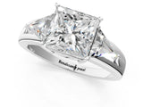 Platinum Three-Stone Princess Cut Diamond Ring with Trillion Side Stones on a Split Shank Band_144