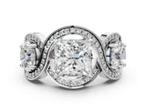 Platinum Three-Stone Princess Cut Diamond Wave Pave Band with Prong Setting_19