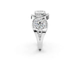 Platinum Three-Stone Princess Cut Diamond Wave Pave Band with Prong Setting_21