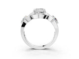 Platinum Three-Stone Princess Cut Diamond Wave Pave Band with Prong Setting_22