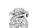Platinum Three-Stone Princess Cut Diamond Wave Pave Band with Prong Setting_24