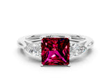 Platinum Three-Stone Princess Cut Garnet Ring with Pear  Side Stones in Four-Prong Setting_54