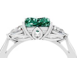 Platinum Three-Stone Princess Cut Green Sapphire Ring with Pear  Side Stones in Four-Prong Setting_58