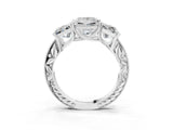 Platinum Three-Stone Princess Cut Milgrain Pavé Engagement Ring_32
