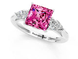 Platinum Three-Stone Princess Cut Pink Sapphire Ring with Pear  Side Stones in Four-Prong Setting_55