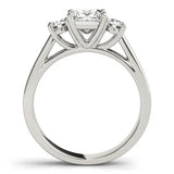 Platinum Three-Stone Princess Cut Solitaire Ring with Round Side Stones and Four-Prong Setting 2