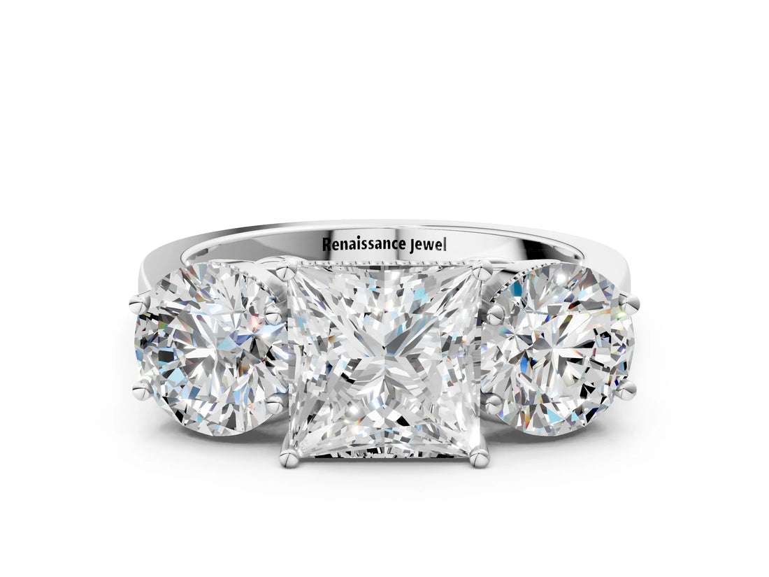 Platinum Three-Stone Princess Diamond Engagement Ring with Prong Setting on a Classic Band_3