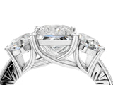 Platinum Three-Stone Princess Diamond Milgrain Pave Band with Prong Setting 4