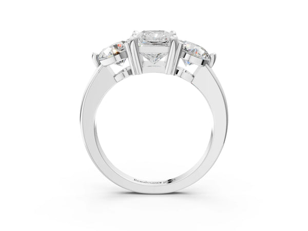 Platinum Radiant Cut Three Stone Engagement Ring Setting with Open Prong Baskets