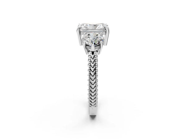 Platinum Radiant Cut Vintage Three Stone Engagement Ring Setting