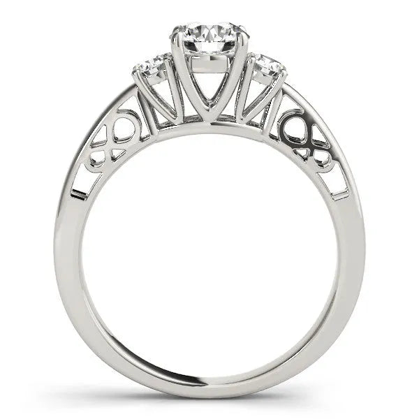 Platinum Three-Stone Radiant Cut Diamond Cathedral Engagement Ring with Prong Setting