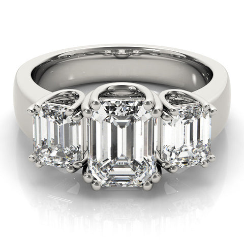 Platinum Three-Stone Radiant Cut Diamond Ring with Channel Set Band and Four-Prong Setting 2