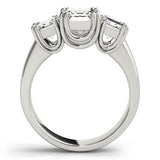 10K White Gold Three-Stone 1.54 Carat D VVS2 Emerald Cut Diamond Ring with Channel Set Band and Four-Prong Setting