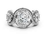 Platinum Three-Stone Radiant Cut Diamond Wave Pave Band with Prong Setting_13