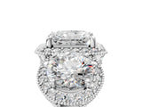 Platinum Three-Stone Radiant Cut Halo Diamond Milgrain Band with Four-Prong Setting_12
