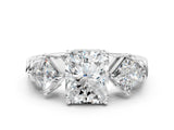 Platinum Three-Stone Radiant and Princess Cut Diamond Ring with Channel Band and Four-Prong Setting_16