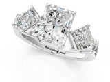Platinum Three-Stone Radiant and Princess Cut Diamond Ring with Channel Band and Four-Prong Setting_17