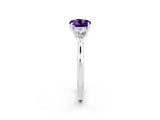 Platinum Three-Stone Round Cut Amethyst Ring with Pear  Side Stones in Four-Prong Setting_56
