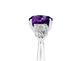 Platinum Three-Stone Round Cut Amethyst Ring with Pear  Side Stones in Four-Prong Setting_59