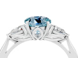 Platinum Three-Stone Round Cut Aquamarine Ring with Pear  Side Stones in Four-Prong Setting_58
