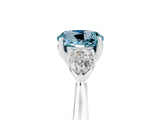 Platinum Three-Stone Round Cut Aquamarine Ring with Pear  Side Stones in Four-Prong Setting_59