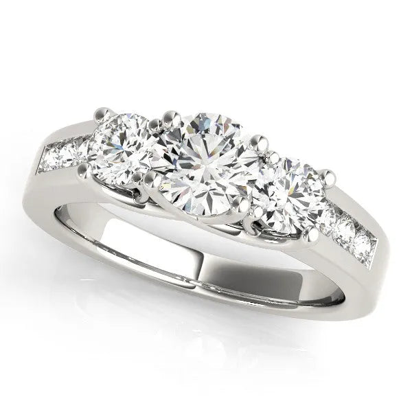 Platinum Three-Stone Round Cut Channel-Set Diamond Ring with Prong Setting