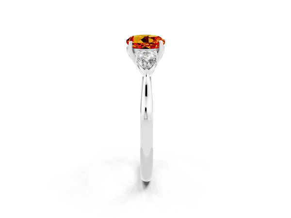Platinum Three-Stone Round Cut Citrine Ring with Pear  Side Stones in Four-Prong Setting