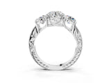 Platinum Three-Stone Round Cut Cut Milgrain Pavé Engagement Ring_10