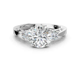 Platinum Three-Stone Round Cut Diamond Cathedral Engagement Ring with Prong Setting_14