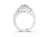 Platinum Three-Stone Round Cut Diamond Cathedral Engagement Ring with Prong Setting_17