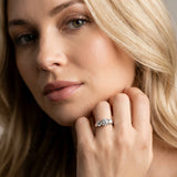 Platinum Three-Stone Round Cut Diamond Engagement Ring with Flat Band and Four-Prong Setting_41