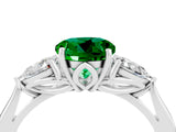 Platinum Three-Stone Round Cut Emerald Ring with Pear  Side Stones in Four-Prong Setting_58
