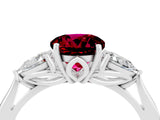 Platinum Three-Stone Round Cut Garnet Ring with Pear  Side Stones in Four-Prong Setting_70