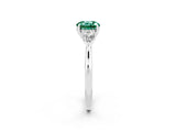 Platinum Three-Stone Round Cut Green Sapphire Ring with Pear  Side Stones in Four-Prong Setting_68