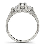 Platinum Three-Stone Round Cut Milgrain Band with Prong Setting 2