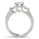 Platinum Three-Stone Round Cut Milgrain Pave Band Prong Setting Ring 2