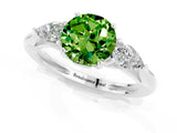Platinum Three-Stone Round Cut Peridot Ring with Pear  Side Stones in Four-Prong Setting_55
