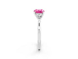 Platinum Three-Stone Round Cut Pink Sapphire Ring with Pear  Side Stones in Four-Prong Setting_68