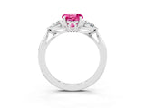 Platinum Three-Stone Round Cut Pink Sapphire Ring with Pear  Side Stones in Four-Prong Setting_69