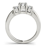 Platinum Three-Stone Round Cut Solitaire Ring with Cathedral Band and Four-Prong Setting 2