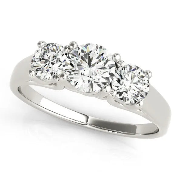 Platinum Three-Stone Round Cut Solitaire Ring with Classic Band and Prong Setting